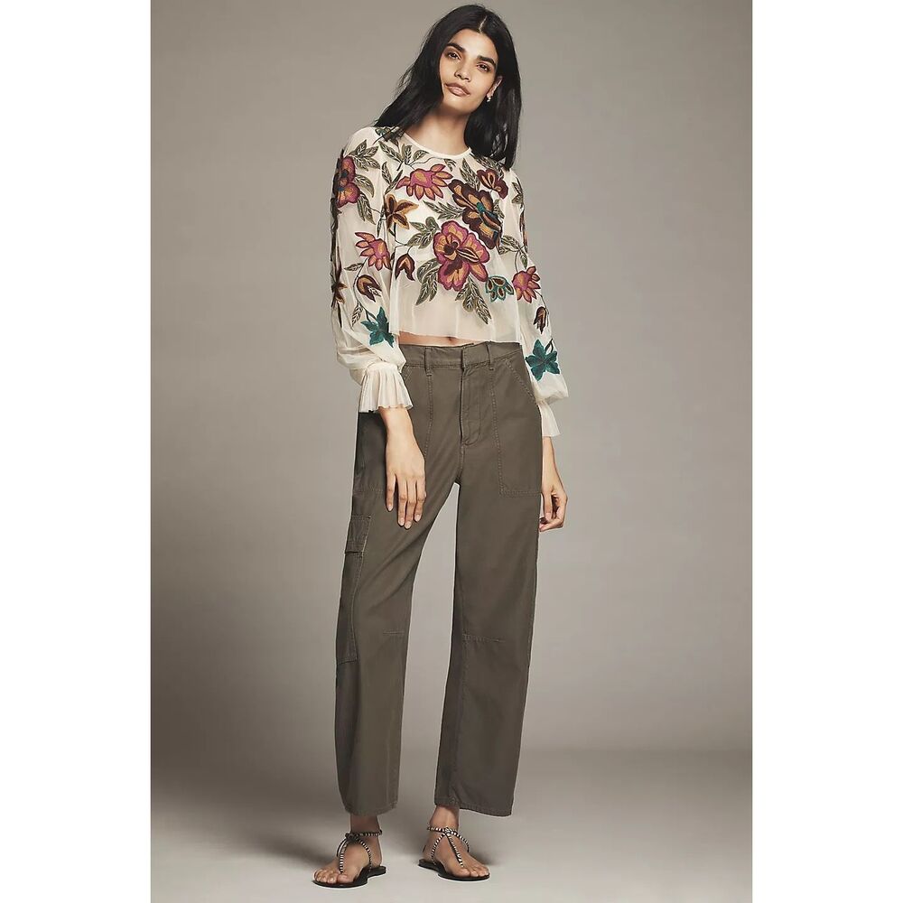 Anthropologie The Layla Long-Sleeve Appliqué Mesh Blouse Size S - Picture 2 of 9